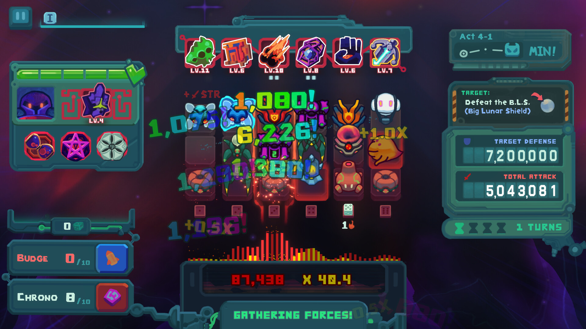 Dicevaders invasion board with column scoring and the Total Attack panel