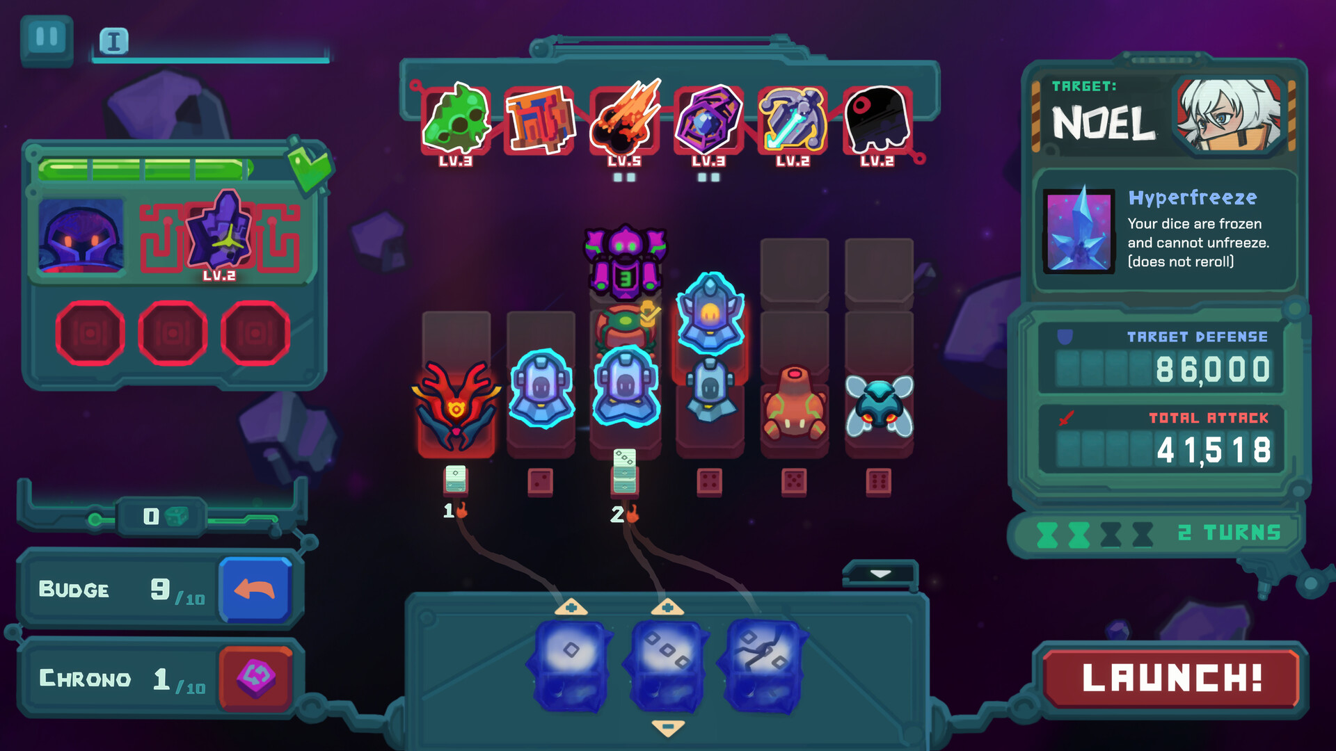 Noel's Hyperfreeze encounter with frozen Base Dice and Budge available